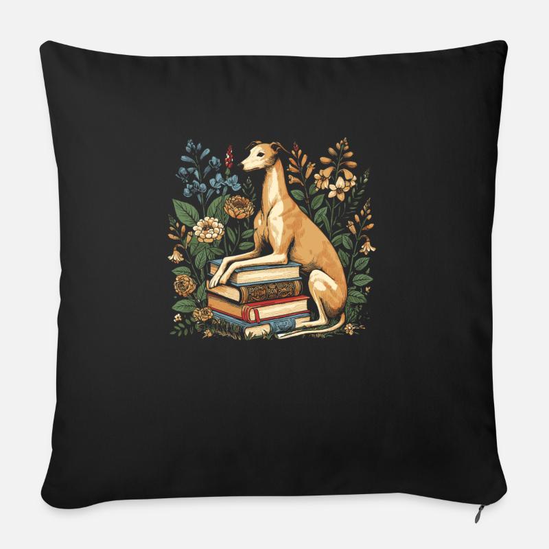 Greyhound Windhund Blumenbuchleser - Sofakissen mit Füllung 45 x 45 cm - Schwarz