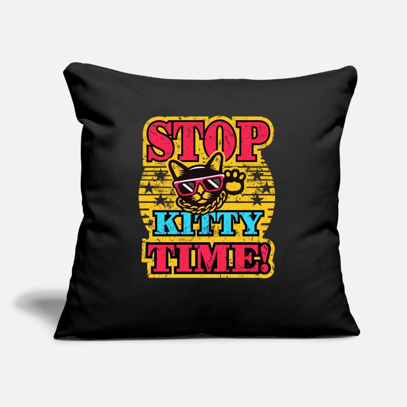 Stop Kitty Time - Lustiges Katzen Design Sofakissen mit Füllung 45 x 45 cm