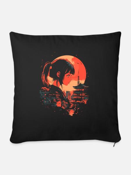 Anime Mädchen Japan - Sofakissen mit Füllung 45 x 45 cm - Schwarz