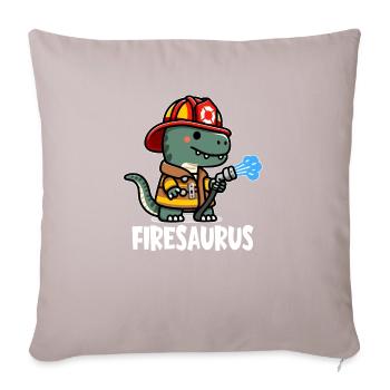 Firesaurus with Fire Helmet and Fire Hose - Sofa pillow with filling 45cm x 45cm - light taupe - Front