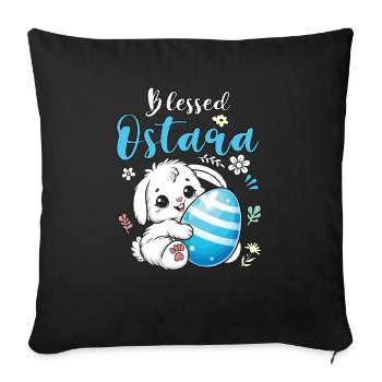 Lapin Ostara avec motif d’œuf - Coussin et housse de 45 x 45 cm - noir - Devant