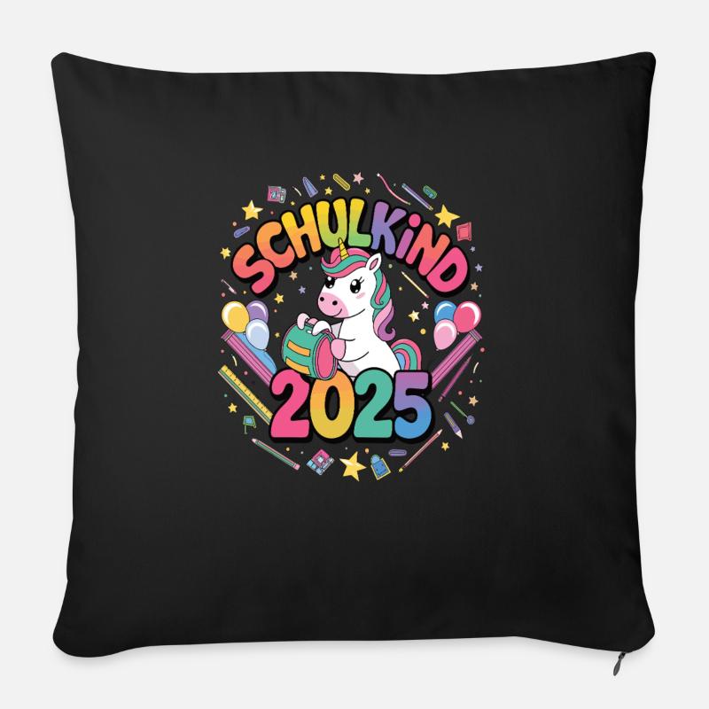 Schulkind 2025 Einschulung Schulanfang - Sofakissen mit Füllung 45 x 45 cm - Schwarz