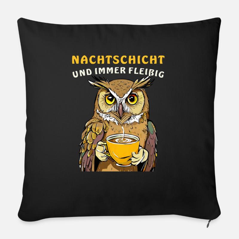 EULE NACHTSCHICHT UND IMMER FLEIßIG - Sofakissen mit Füllung 45 x 45 cm - Schwarz