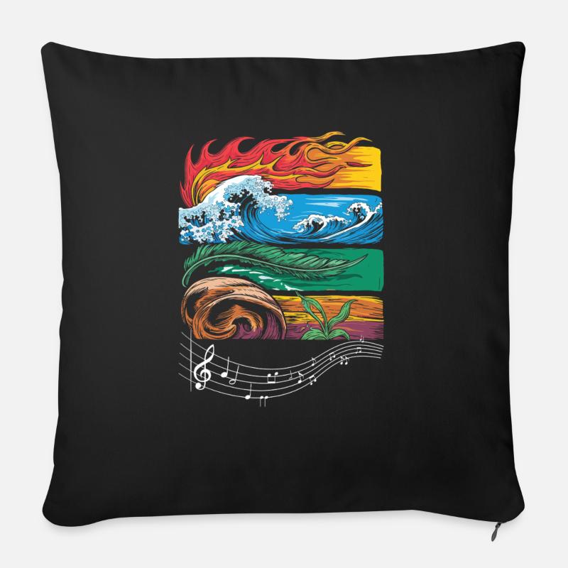 Feu, Eau, Terre, Air, Musique, Éléments - Coussin et housse de 45 x 45 cm - noir