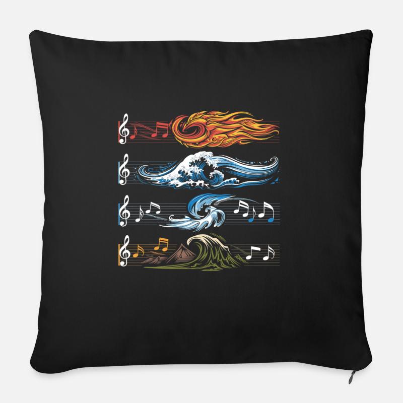 Feu, Eau, Terre, Air, Musique, Éléments - Coussin et housse de 45 x 45 cm - noir