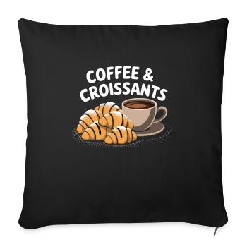 Breakfast time - coffee and croissants - Sofa pillow with filling 45cm x 45cm - black - Front