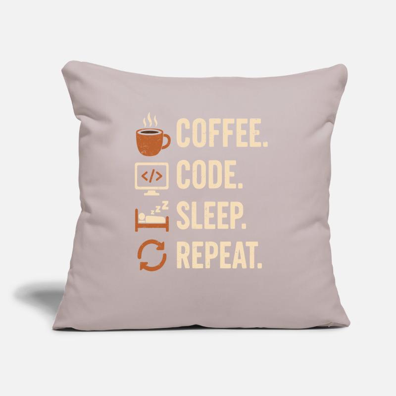 Codeur Geek Routine – Café, Code, Dodo, Encore Coussin et housse de 45 x 45 cm