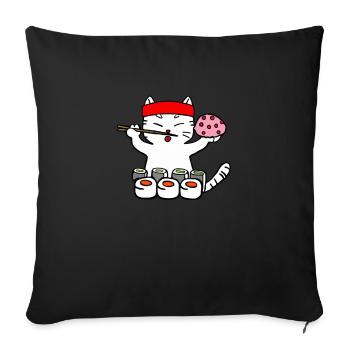 Cat eats sushi with chopsticks - Sofa pillow with filling 45cm x 45cm - black - Front