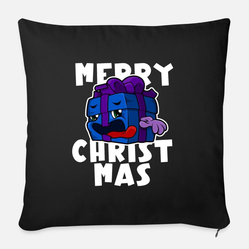 Joyeux Noël - Dessin animé de cadeau de Noël - Coussin et housse de 45 x 45 cm - noir