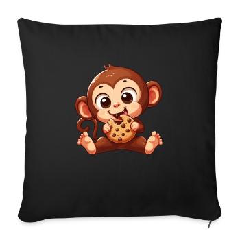 Cute Chimpanzee with Cookie Cartoon - Sofa pillow with filling 45cm x 45cm - black - Front