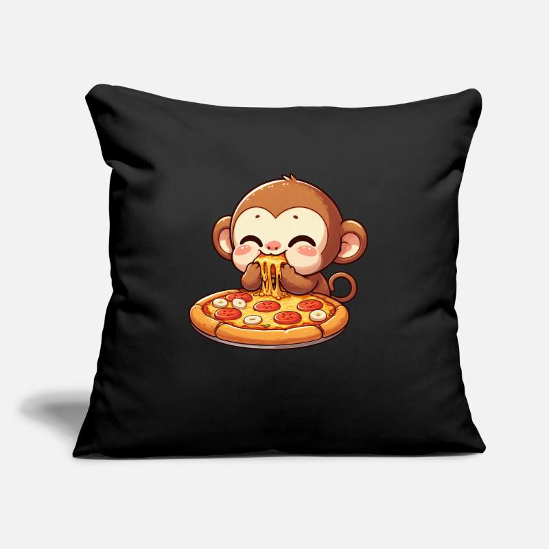 Chimpanzé mangeant de la pizza et du fromage Coussin et housse de 45 x 45 cm