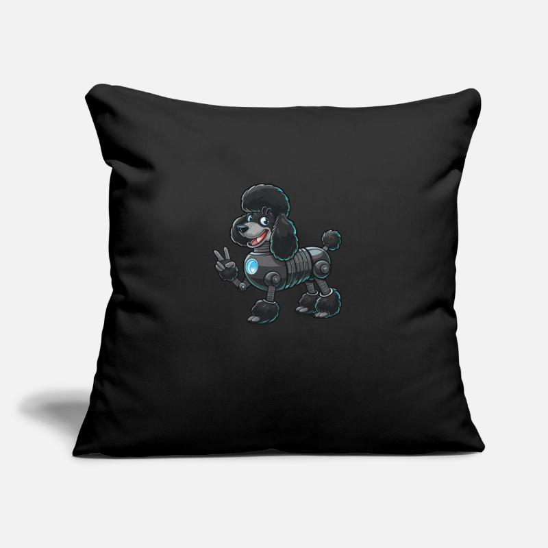 Caniche cyborg avec conception de robot de signe de paix Coussin et housse de 45 x 45 cm