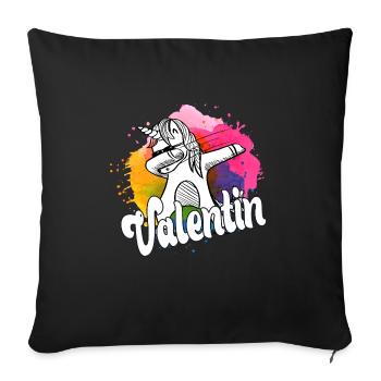 VALENTIN - Beau nom de garçon avec licorne cool - Coussin et housse de 45 x 45 cm - noir - Devant