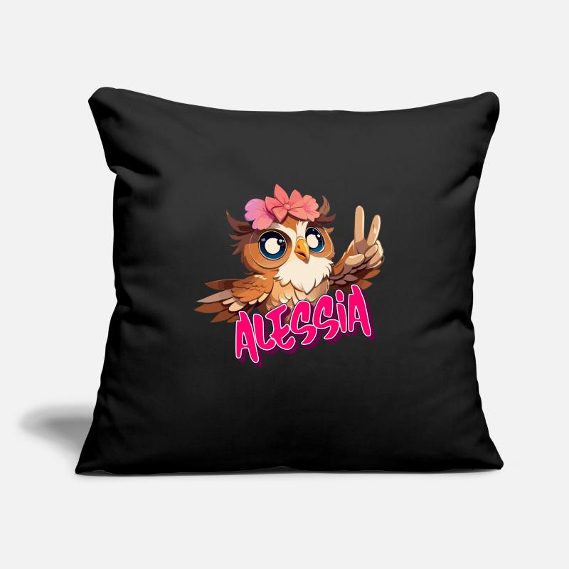 ALESSIA - Schöner Mädchen Name mit süßer EULE Sofakissen mit Füllung 45 x 45 cm