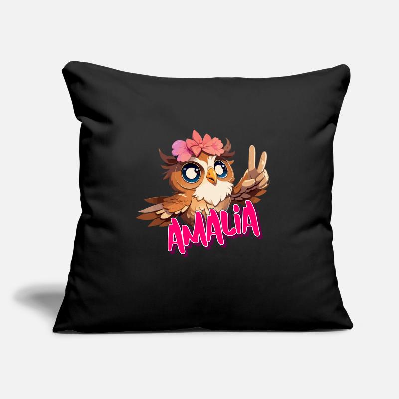 AMALIA - Schöner Mädchen Name mit süßer EULE Sofakissen mit Füllung 45 x 45 cm