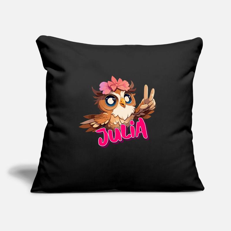 JULIA - Schöner Mädchen Name mit süßer EULE Sofakissen mit Füllung 45 x 45 cm