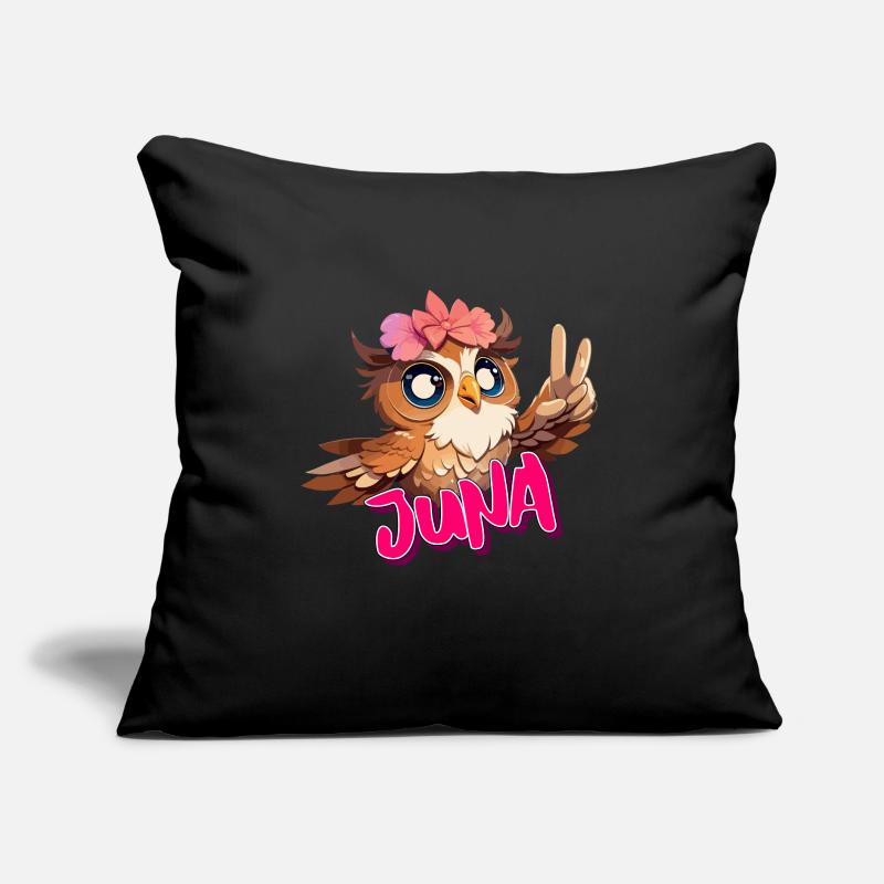 JUNA - Schöner Mädchen Name mit süßer EULE Sofakissen mit Füllung 45 x 45 cm