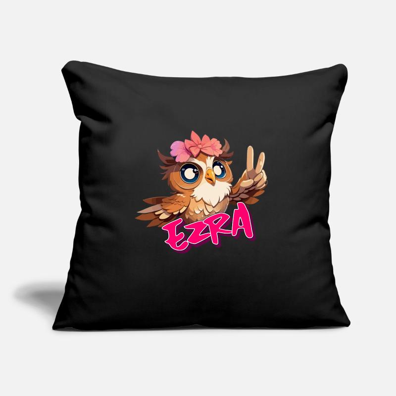 EZRA - Schöner Mädchen Name mit süßer EULE Sofakissen mit Füllung 45 x 45 cm