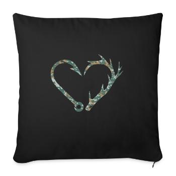 Angler Jäger Herz Angelhaken Geweih Angeln Jagd - Sofakissen mit Füllung 45 x 45 cm - Schwarz - Vorne
