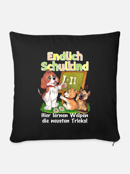 Endlich Schulkind - Süße Hunde Schule Schulanfang - Sofakissen mit Füllung 45 x 45 cm - Schwarz