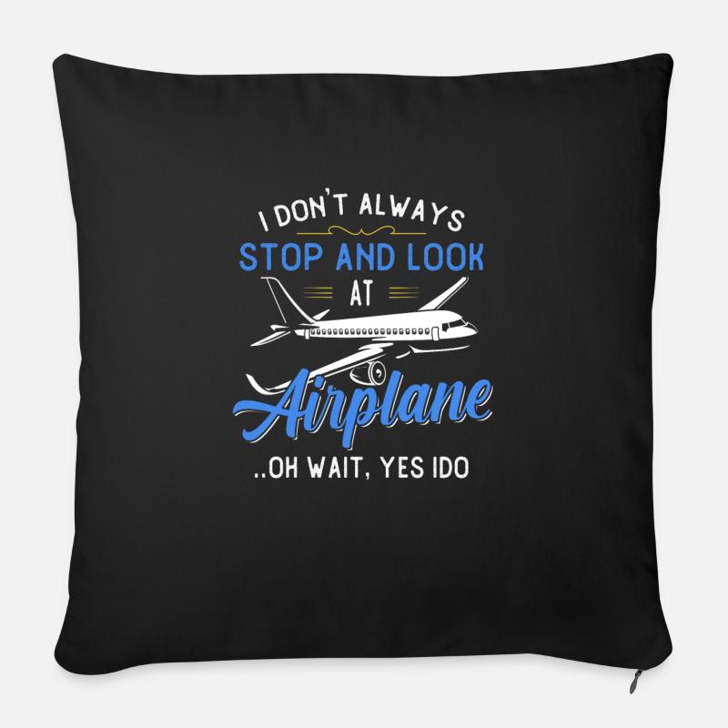 Cadeau de piste de vol avion aviateur - Coussin et housse de 45 x 45 cm - noir