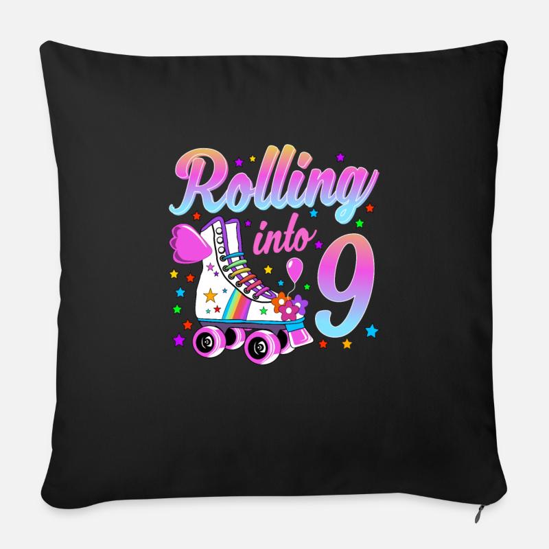 Kinder Geburtstagsshirt 9. Geburtstag Rollschuhe - Sofakissen mit Füllung 45 x 45 cm - Schwarz