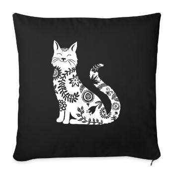 white cat with floral pattern - Sofa pillow with filling 45cm x 45cm - black - Front