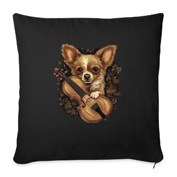 Chihuahua | Aloha Ukulélé Hawaï Guitare Chien - Coussin et housse de 45 x 45 cm - noir - Devant