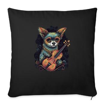 Chihuahua | Aloha Ukulélé Hawaï Guitare Chien - Coussin et housse de 45 x 45 cm - noir - Devant