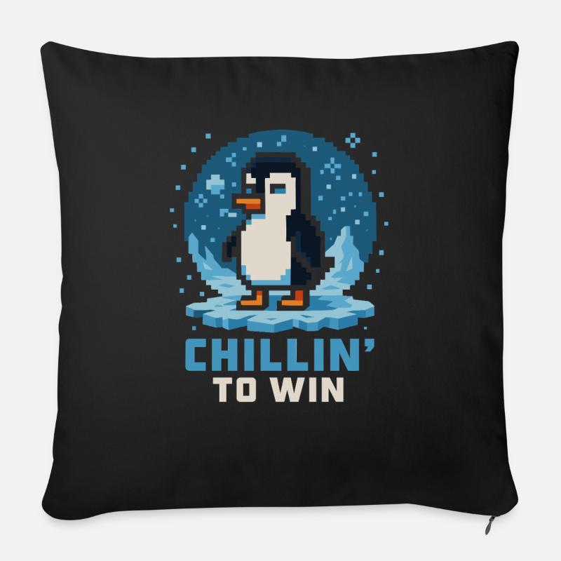 Chillin va gagner Pixel Penguin - Coussin et housse de 45 x 45 cm - noir