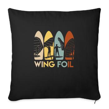 Wing Surf WIng Foil Retro Wingfoiling - Sofa pillow with filling 45cm x 45cm - black - Front