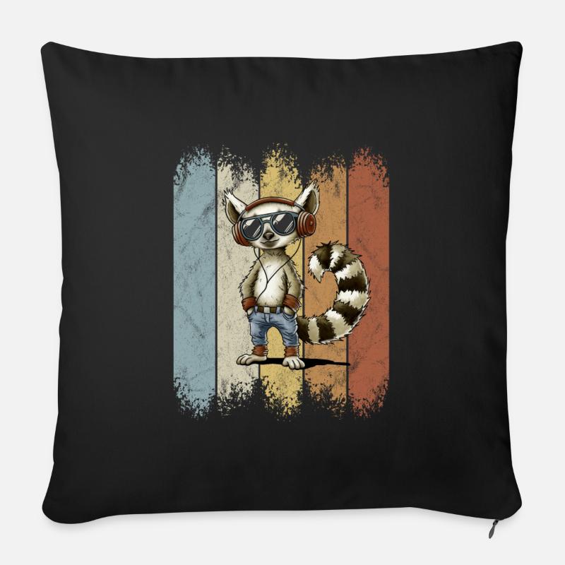 Retro lässiger Lemur mit Kopfhörer & Sonnenbrille - Sofakissen mit Füllung 45 x 45 cm - Schwarz