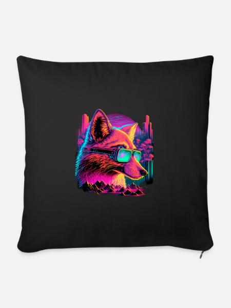 Retro Futuristic Synthwave Fox - Sofakissen mit Füllung 45 x 45 cm - Schwarz