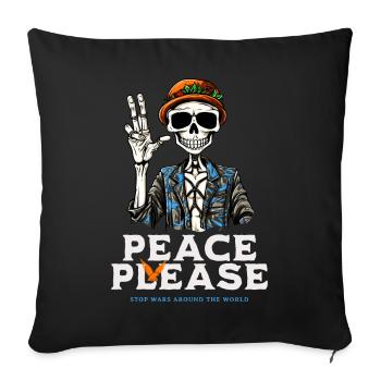 Paix s’il vous plaît - Drôle de squelette pour la paix dans le monde - Coussin et housse de 45 x 45 cm - noir - Devant