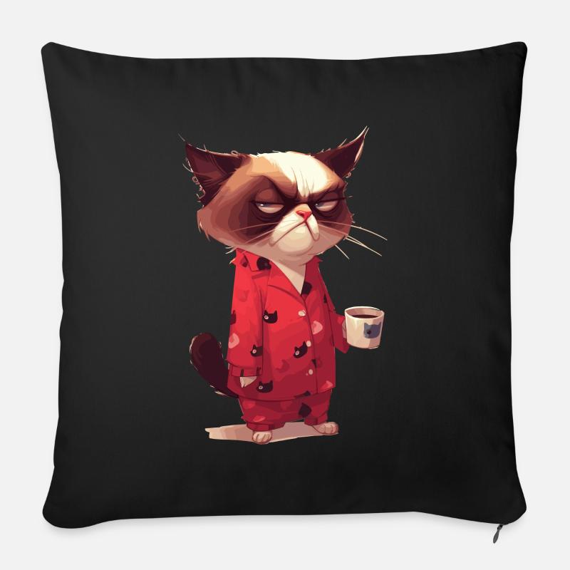 Grumpy | Katze | Genervte Katz | Kaffeeliebhaber - Sofakissen mit Füllung 45 x 45 cm - Schwarz