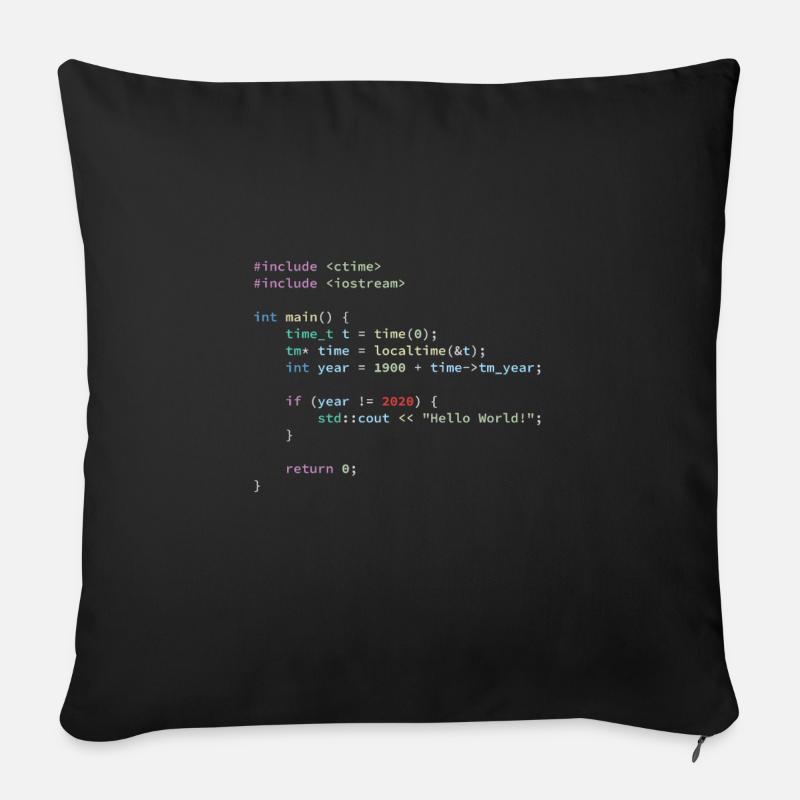 Hello World 2020 in C++ Programming Language, Code - Sofakissen mit Füllung 45 x 45 cm - Schwarz