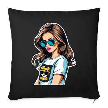 Cartoon girl. - Sofa pillow with filling 45cm x 45cm - black - Front