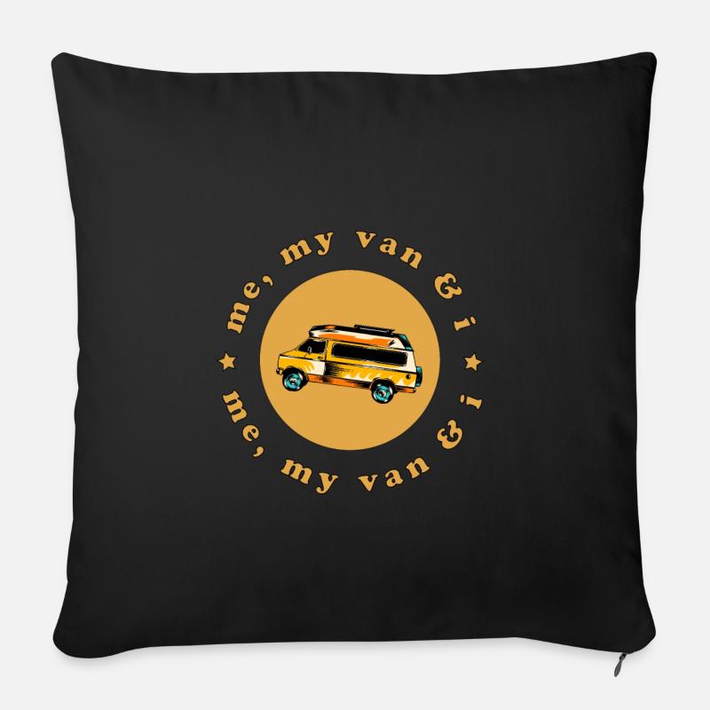 Moi, ma camionnette et moi, camionnette rétro, patch, camping-car - Coussin et housse de 45 x 45 cm - noir