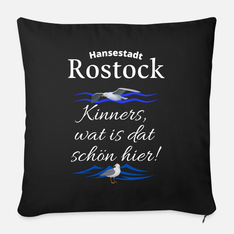 Rostock Hansestadt Ostsee Urlaubs Spruch mit Möwe - Sofakissen mit Füllung 45 x 45 cm - Schwarz