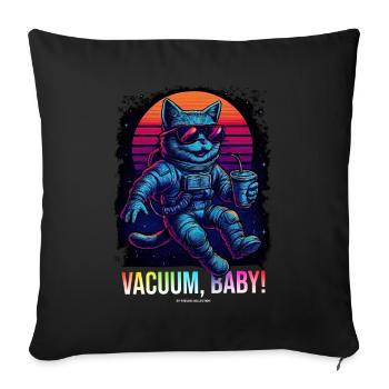 Chemise spatiale rétro « Vaccum, Baby ! » – Synthwave Katz - Coussin et housse de 45 x 45 cm - noir - Devant