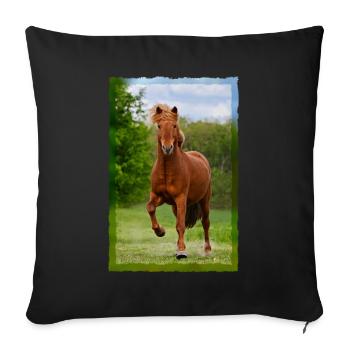 Icelandic horse running in tölt over meadow horse photo - Sofa pillow with filling 45cm x 45cm - black - Front