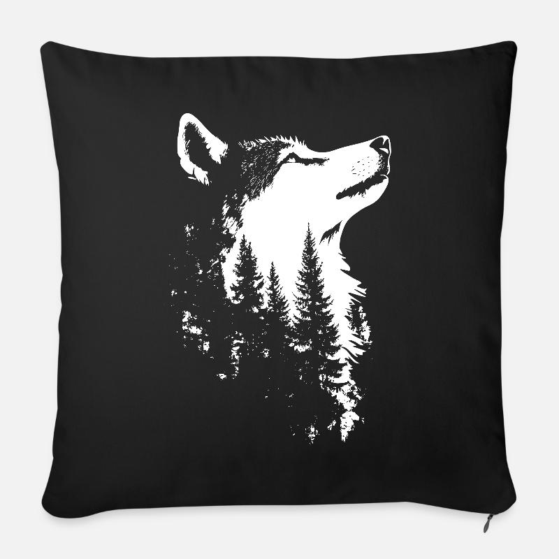 Nordischer Wolf Wald Silhouette - Sofakissen mit Füllung 45 x 45 cm - Schwarz