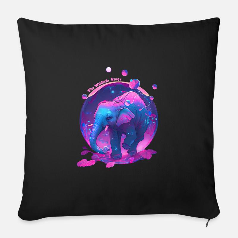 Les rois de la faune - La bulle des éléphants - Coussin et housse de 45 x 45 cm - noir