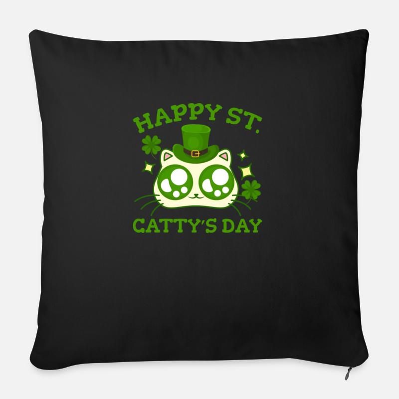 Heureux jour de St Catty St Patricks drôle de trèfle de chat - Coussin et housse de 45 x 45 cm - noir