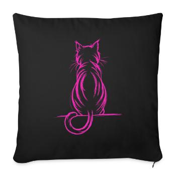 Dessin minimaliste d’un chat, rose - Coussin et housse de 45 x 45 cm - noir - Devant