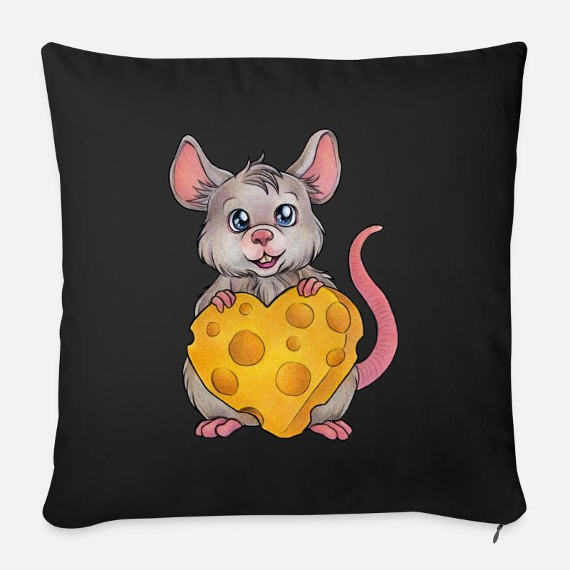 Cute Mouse niedliche Maus mit Käse Herz Geschenk - Sofakissen mit Füllung 45 x 45 cm - Schwarz