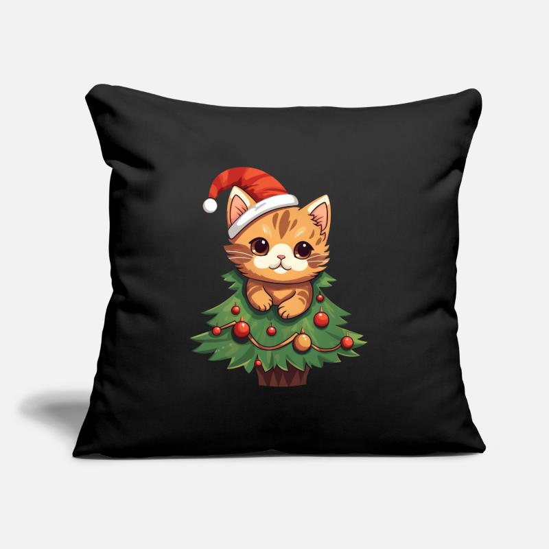 Chat de Noël - Chat mignon dans le sapin de Noël Coussin et housse de 45 x 45 cm