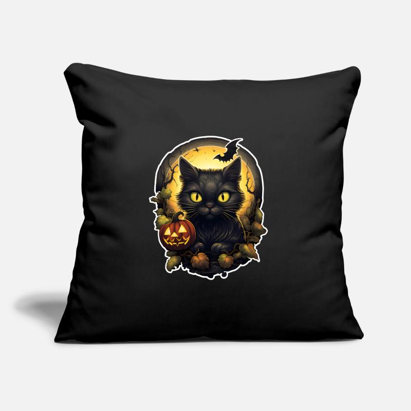 Chat noir d’Halloween avec citrouille Coussin et housse de 45 x 45 cm