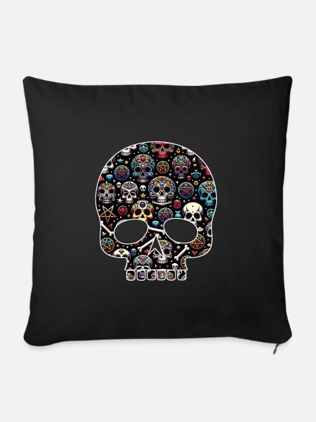 Buntes dekoratives Skullmuster - Sofakissen mit Füllung 45 x 45 cm - Schwarz