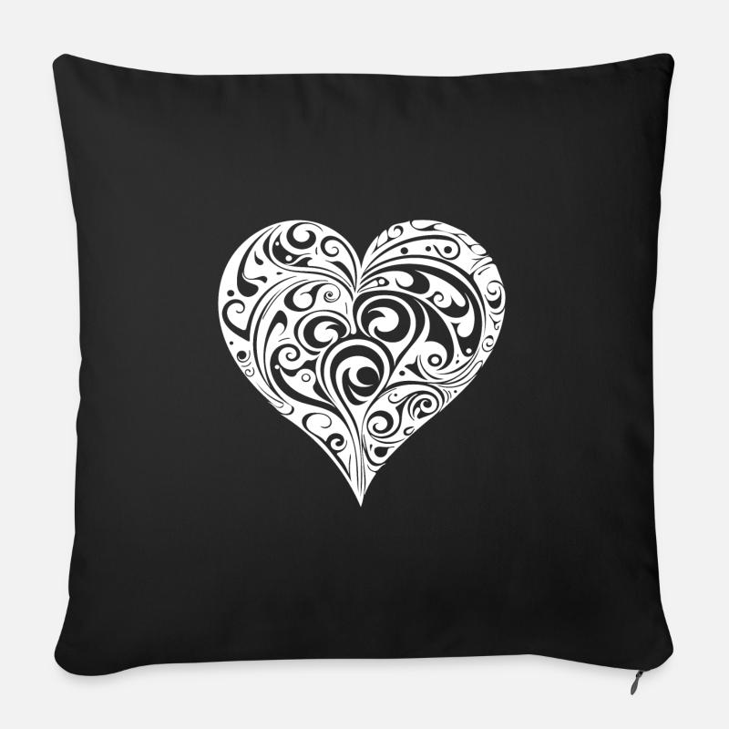 Geometrisches Verspieltes Tattoo Form Herz - Sofakissen mit Füllung 45 x 45 cm - Schwarz